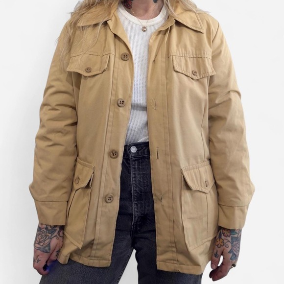 Jackets & Blazers - Vintage 1970s Tan 4 Pocket Jacket with Faux Fur lining